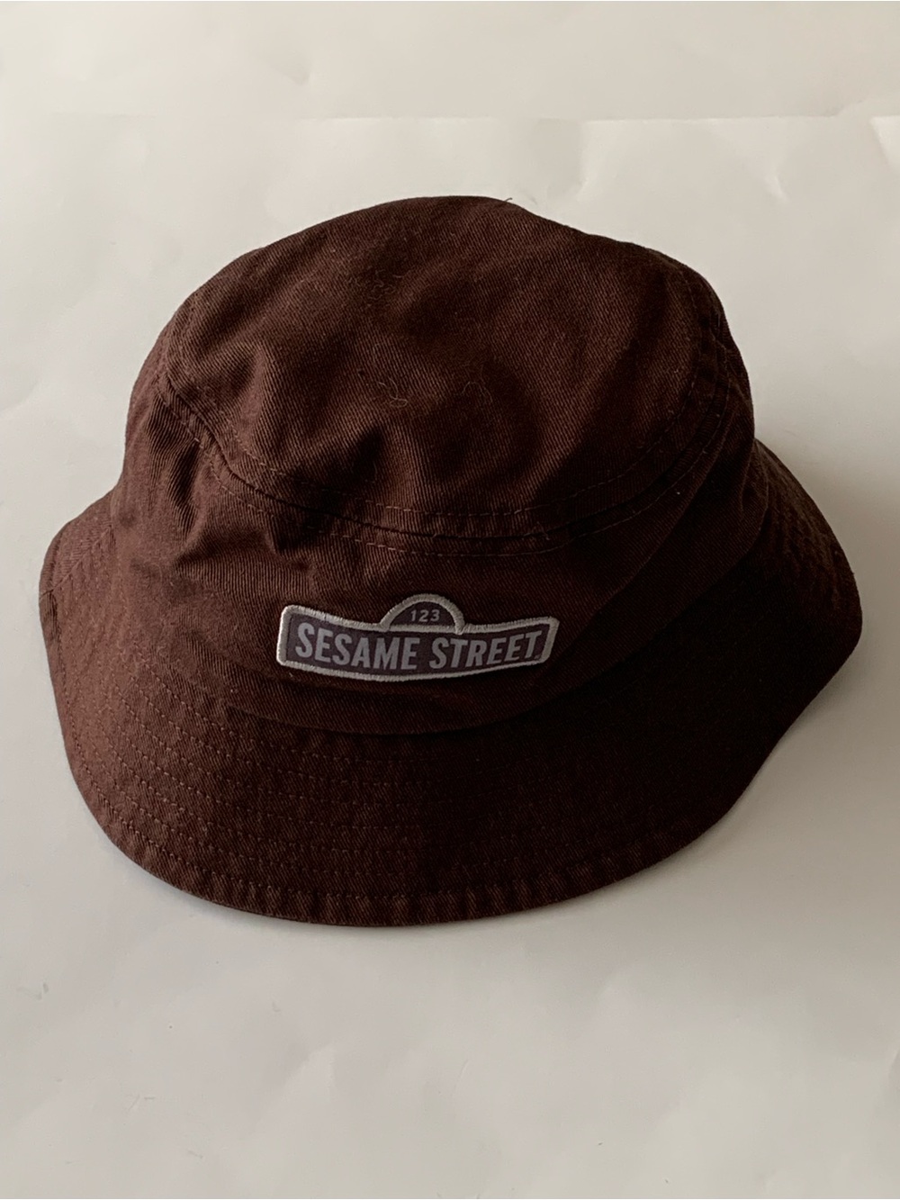 Sesame Street Bucket Hat Brown Cotton Twill Embroidered Logo Street Sign Patch